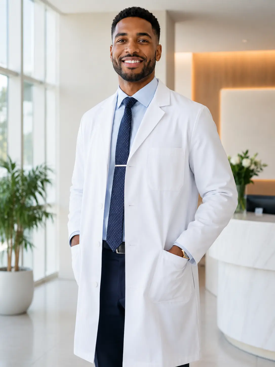 New attending physician in a bright clinic