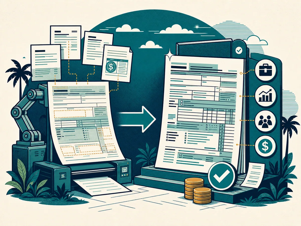 Editorial illustration showing an incomplete IRS substitute return being replaced by a complete original tax return